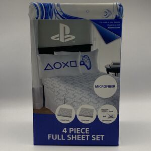 New PlayStation X-Ray Kids 4 Piece White Bed Sheet Set, Full Gamer